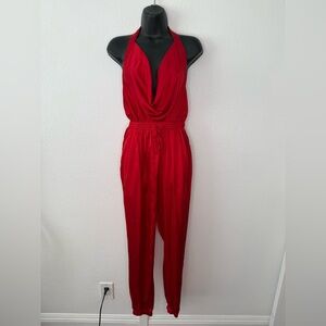 Fashion Nova Vibrant Red Halter Jumpsuit